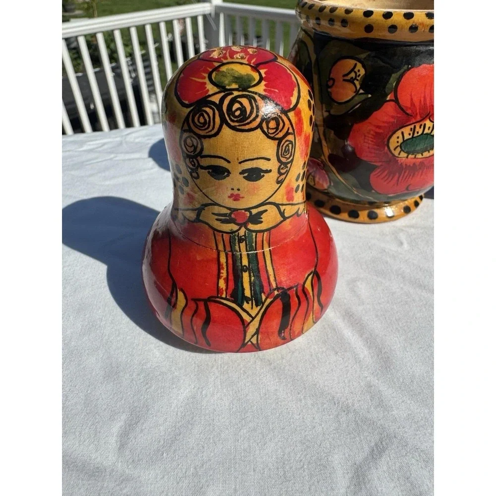 Soviet Russian Easter Wooden Spice Condiment Shaker Jar Set Matryoshka XB VTG